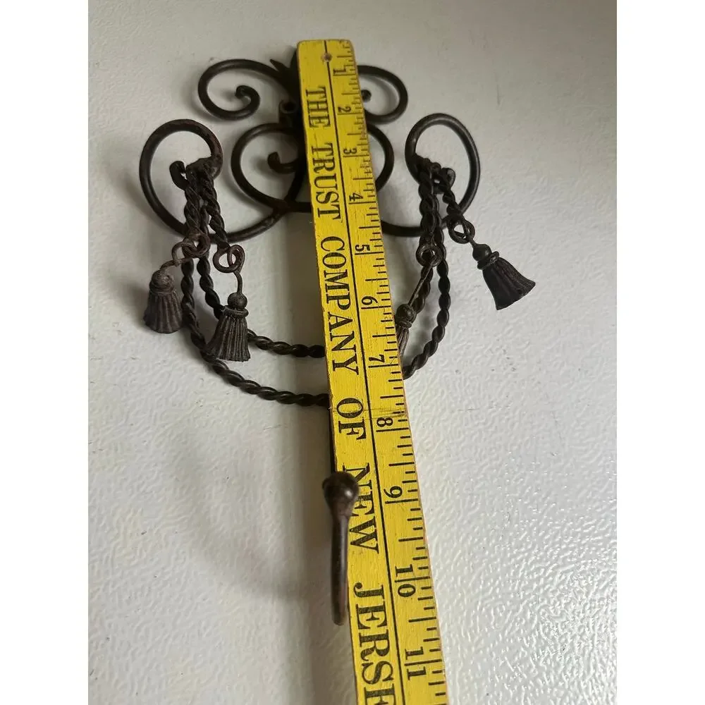 Wall Hook metal tassels hanging vintage style ornate decor hallway 10x6”